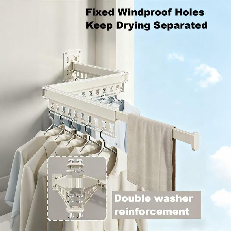 HGZBS Clothes Drying Rack Wall-Mounted, 3-Fold Retractable Clothes Hanger with Windproof Holes & Detachable Design, Sturdy Foldable Laundry Rack for Balcony, Bathroom Use (Gunmetal Gray) - Image 4